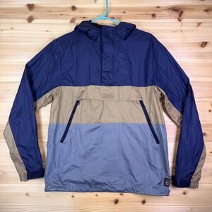 Volcom Jacket Mens Small Tri Color Pullover Hooded Windbreaker Rain Jacket